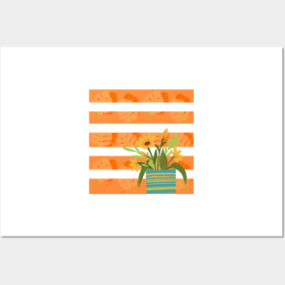 Stripe flowers and leaves Posters and Art